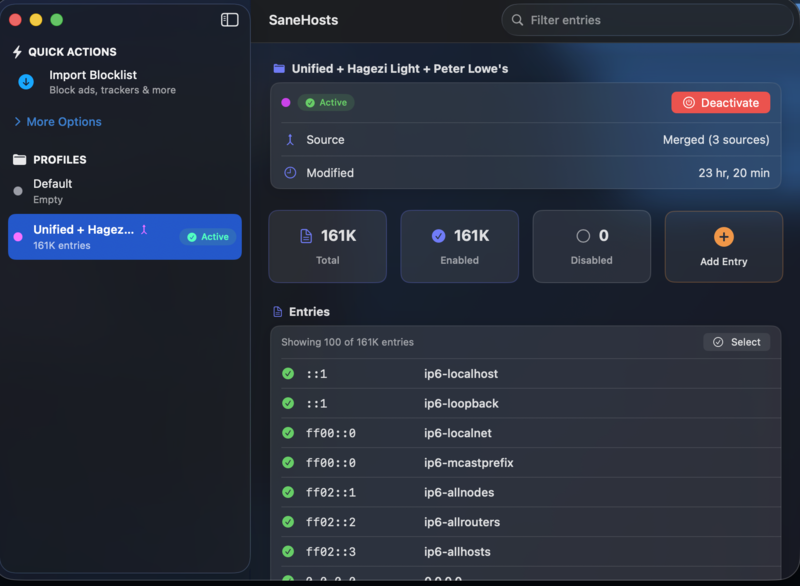 SaneHosts App - System-wide tracker blocking for macOS